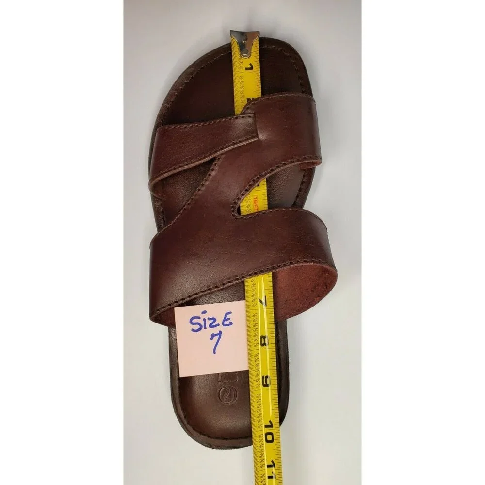 Men's Brown Leather Slide Sandals